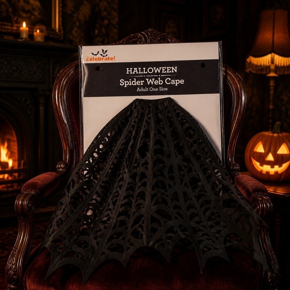 Way to Celebrate Halloween Spider Web Cape Black Adult OS Costume Accessory